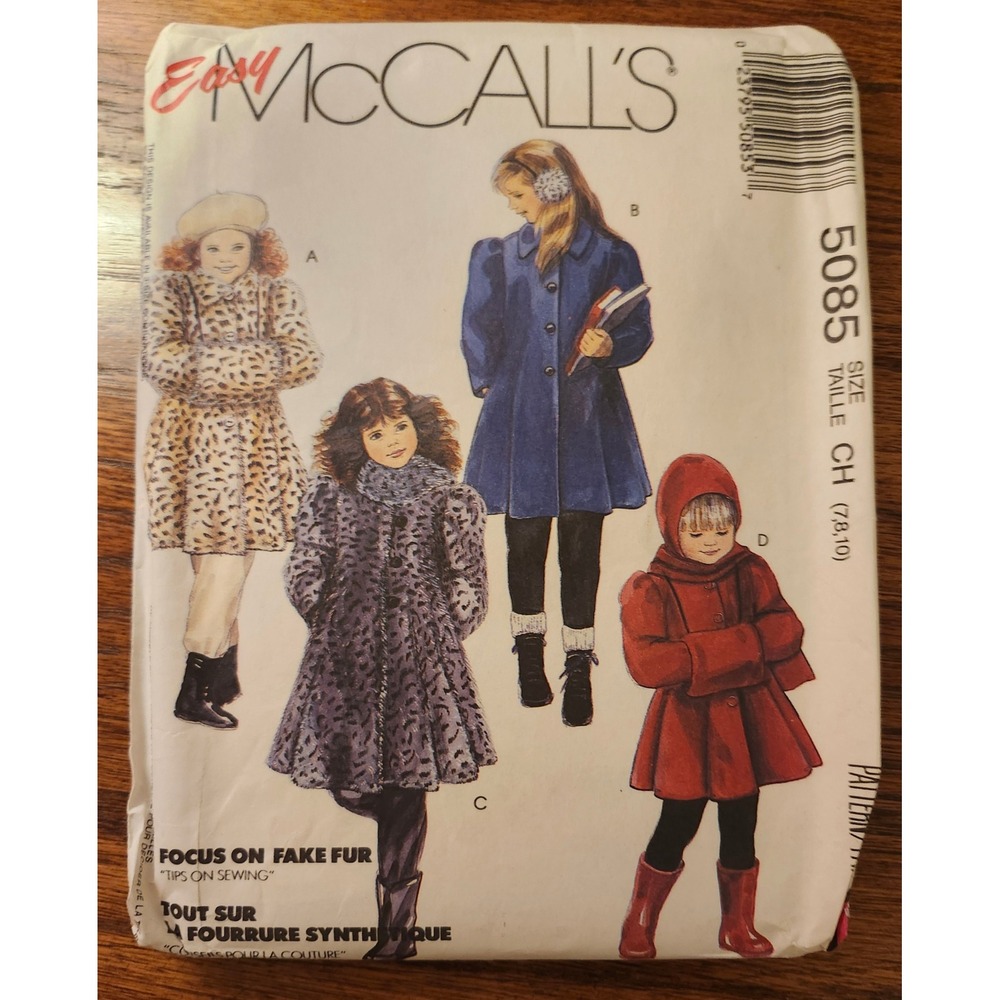 Vintage 1990 McCall's 5085 Girls Coat Scarf Muff Sewing Pattern Size 7 8 10
